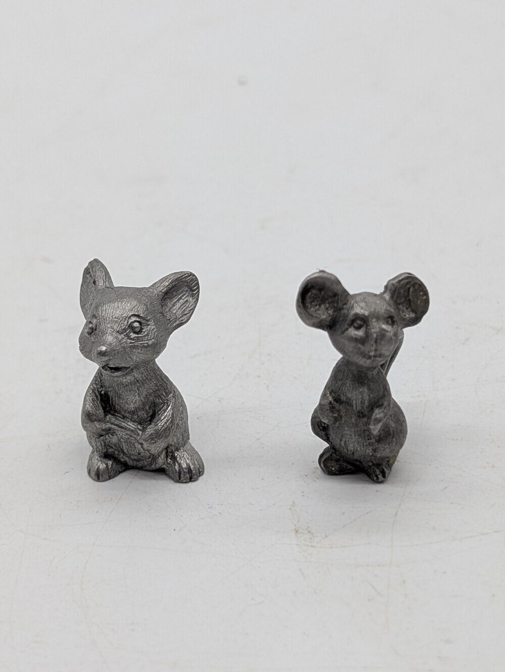 Vintage Miniature Solid Pewter Mice Figurines Lot of 2 • Tiny 1" Whimsical Mouse